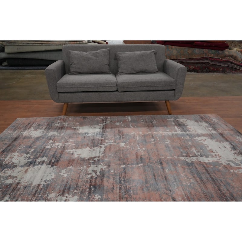 Hand Knotted Oriental Viscose Silk Carpet Modern Pictorial Multi-Colored Abstract Area Rug - 8' 4'' X 6' 7''