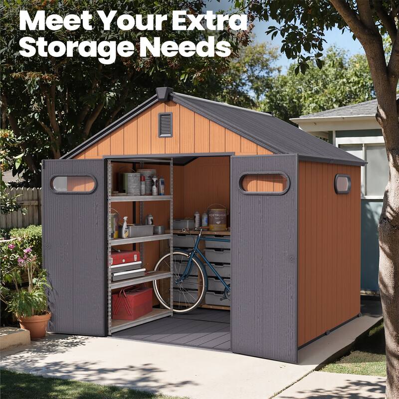 Pellebant 8X8/8X10/8X12 FT Resin Outdoor Storage Shed with Floor for Patio Furniture and Tools