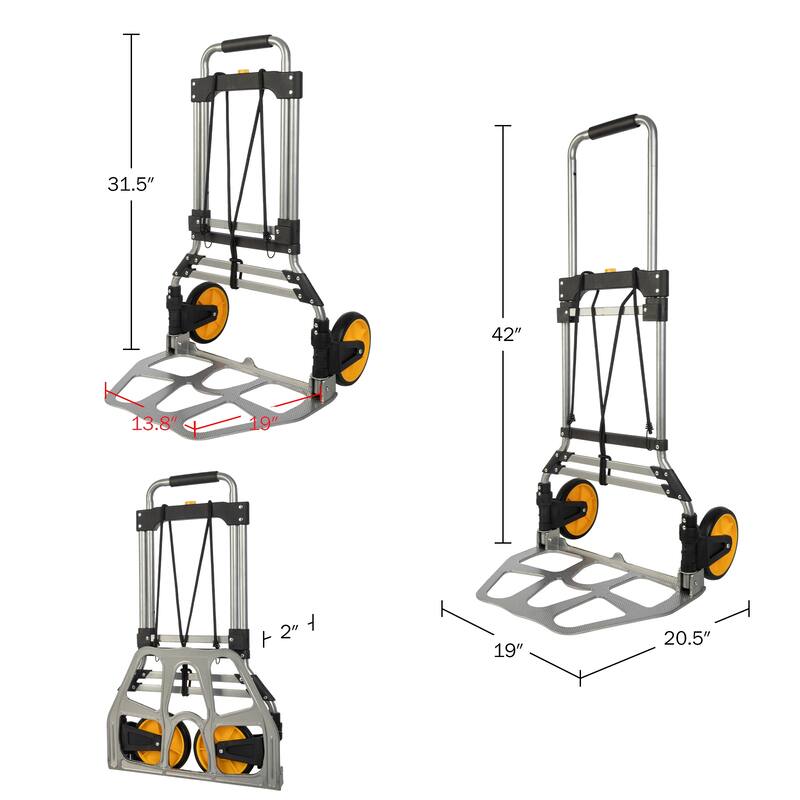 Dolly Cart with Collapsible Handle - Folding Hand Truck with 330lb Capacity - Foldable Cart with Wheels by Stalwart