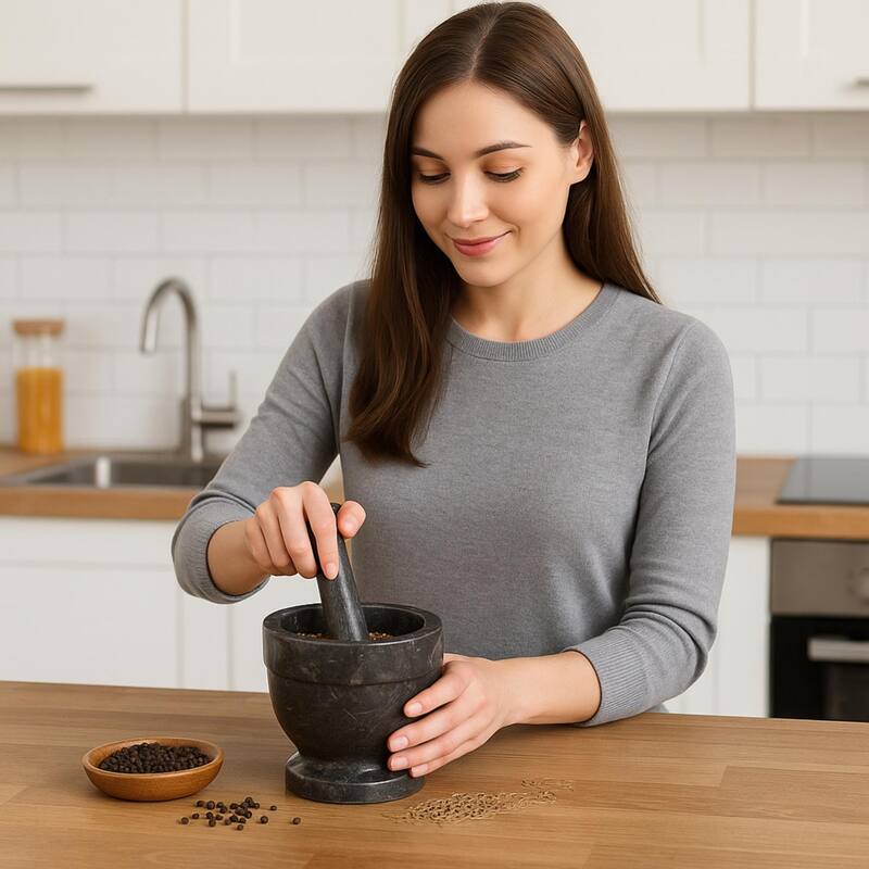 Creative Home Charcoal Marble Mortar & Pestle Set, 4.75" Diam. x 4.75" H