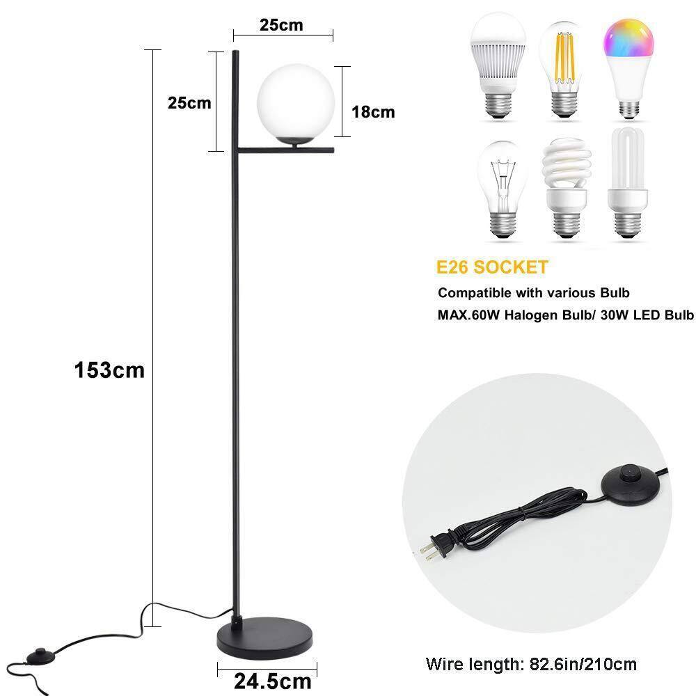 Glass Globe Floor Lamp for Living Room Modern Standing Lamp Art Black