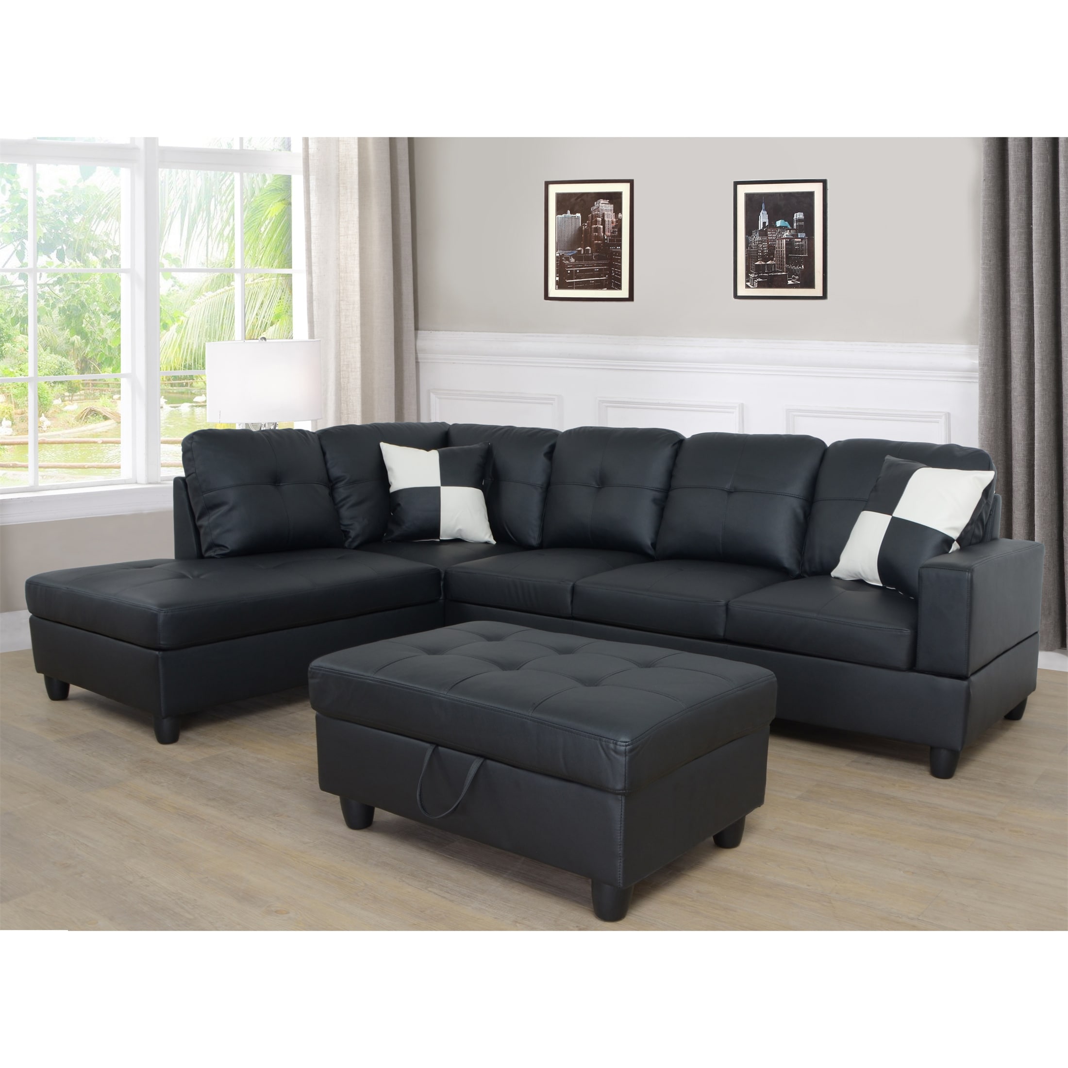 Faux leather store left facing sectional