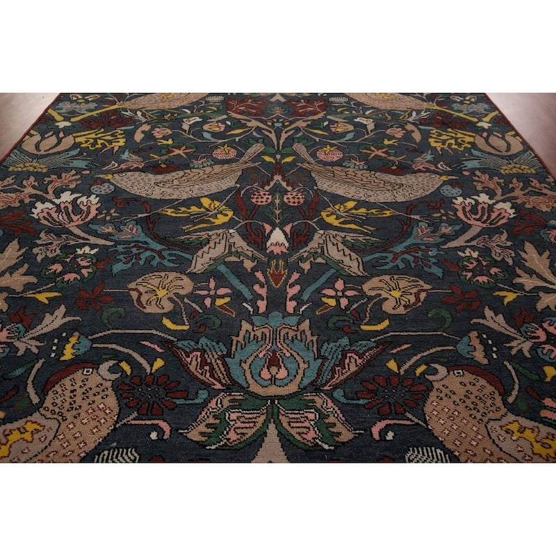 Animals Design Blue Ziegler Large Area Rug Hand-Knotted Wool Carpet - 10'2"x 19'5"