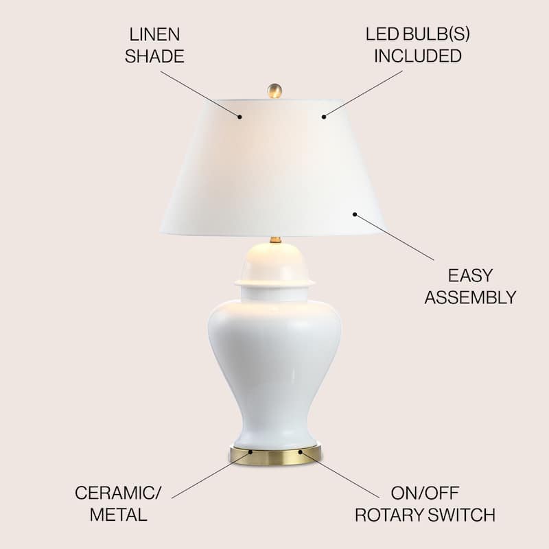 Watts 33" Ceramic/Iron Modern Classic LED Table Lamp, Green by JONATHAN Y