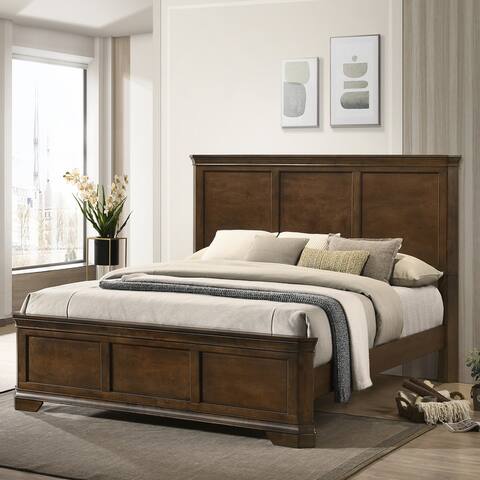 Roundhill Furniture Maderne Traditional Wood Panel Bed, Antique Walnut Finish