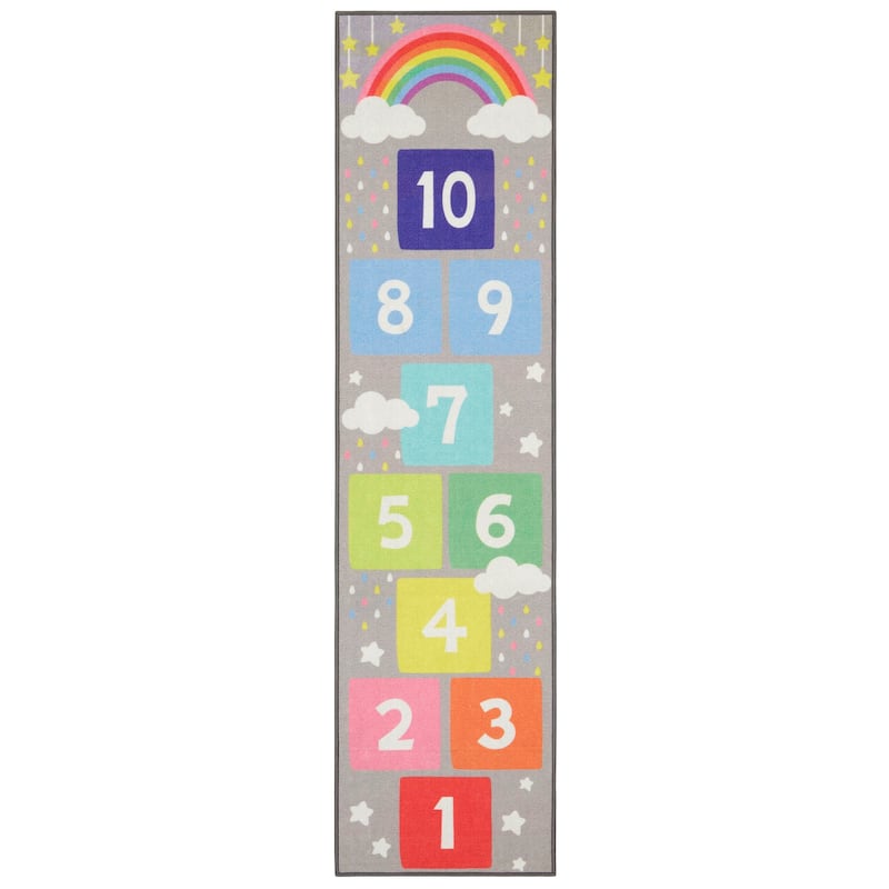 Everwash Imagine Hopscotch Rainbow Kid's Washable Area Rug - 2'x8'
