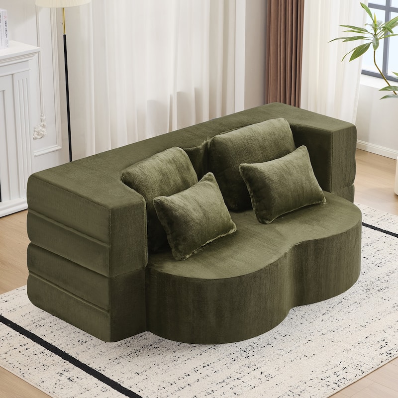 Folding Plush Futon Loveseat Couch Converts into Sleeper Sofa Bed or Yoga Mattress, High-Density Foam Queen Size Floor Bed