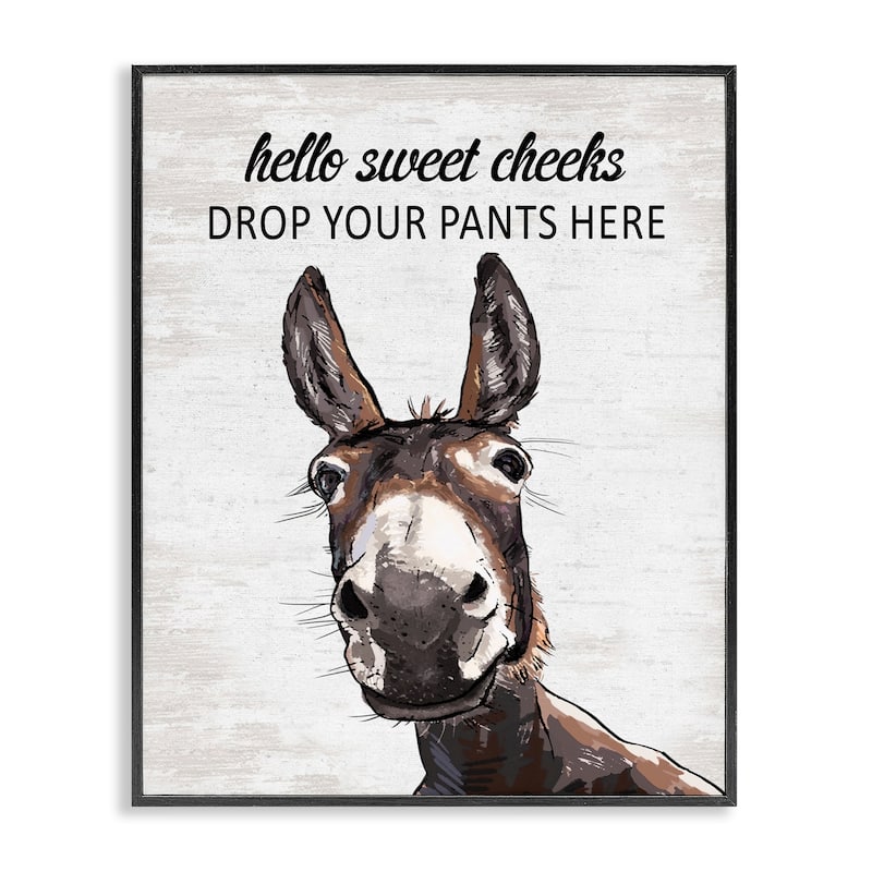 Stupell Sweet Cheeks Laundry Donkey Framed Giclee Art Design By Lettered and Lined - 16 x 20 - Black