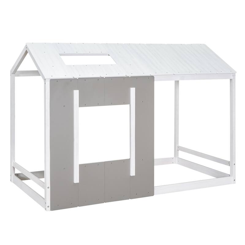 Roomfitters Twin Size House Platform Bed with Roof and Window Design