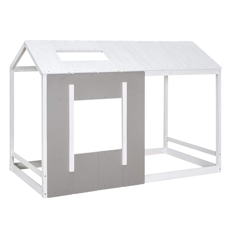Twin Size House Platform Bed with Roof and Window