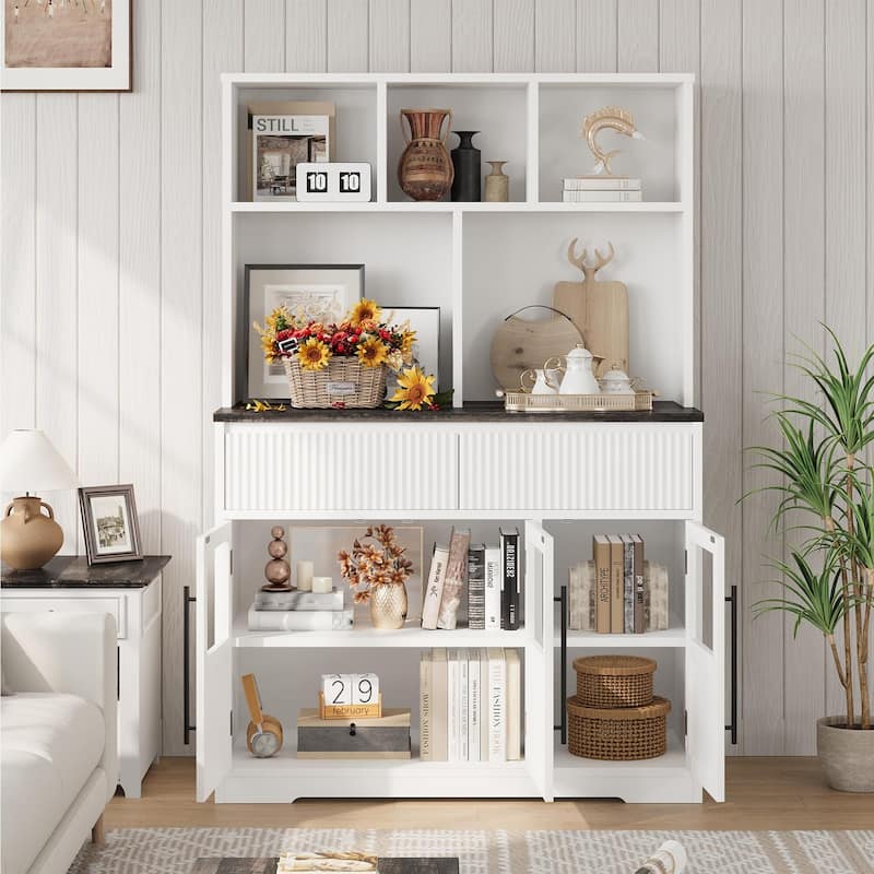 60'' Kitchen Pantry Cabinet, Tall Pantry Storage Cabinet, Farmhouse Kitchen Hutch with Storage Drawers