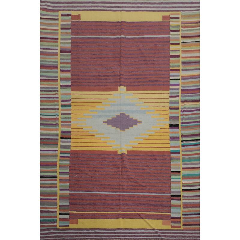 Hand Woven Oriental 100% Wool Carpet Southwestern Modern Oranges & Rust Kilim Area Rug - 10' 0'' X 8' 0''