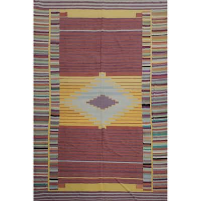 Hand Woven Oriental 100% Wool Carpet Southwestern Modern Oranges & Rust Kilim Area Rug - 10' 0'' X 8' 0''