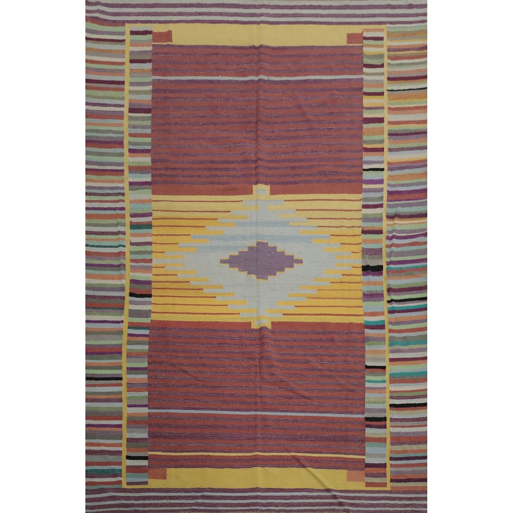 Hand Woven Oriental 100% Wool Carpet Southwestern Modern Oranges & Rust Kilim Area Rug - 10' 0'' X 8' 0''