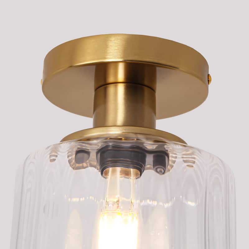 Modern Gold Glass Small Semi Flush Mount Ceiling Fixture - D 5.9" x H 7.5"