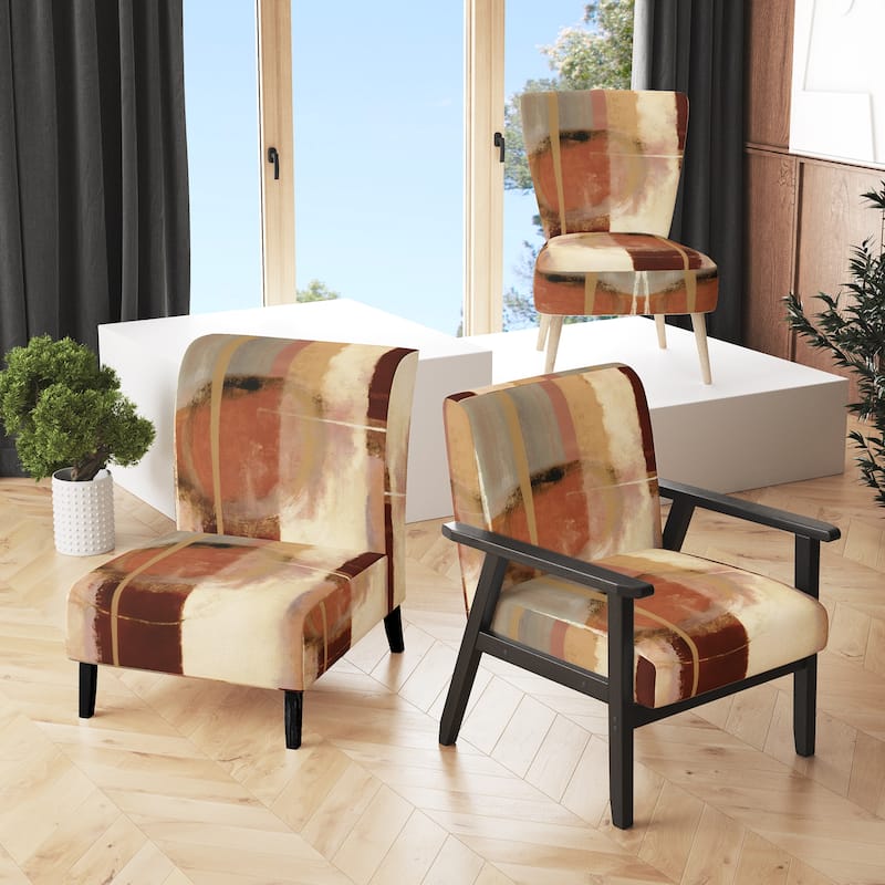 Designart "Chocolate Brown Elementary III" Upholstered Abstract Accent Chair and Modern & Contemporary Arm Chair