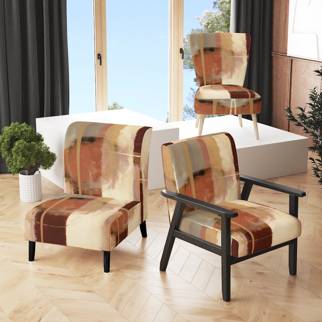 Designart "Chocolate Brown Elementary III" Upholstered Abstract Accent Chair and Modern & Contemporary Arm Chair
