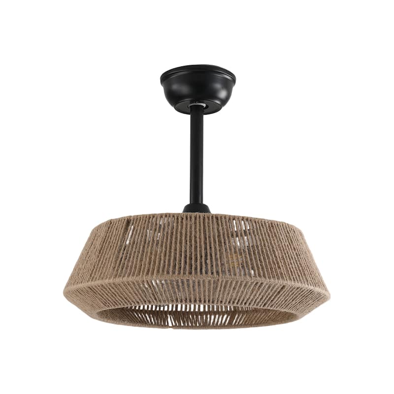 20" Boho Rope Black Caged Ceiling Fan with Dimmable Light and Remote