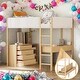 preview thumbnail 11 of 25, Full Size Loft Bed Wood Bed With Shelf,Drawers,Convertible Desk,Soft Padding and Plush Fabric