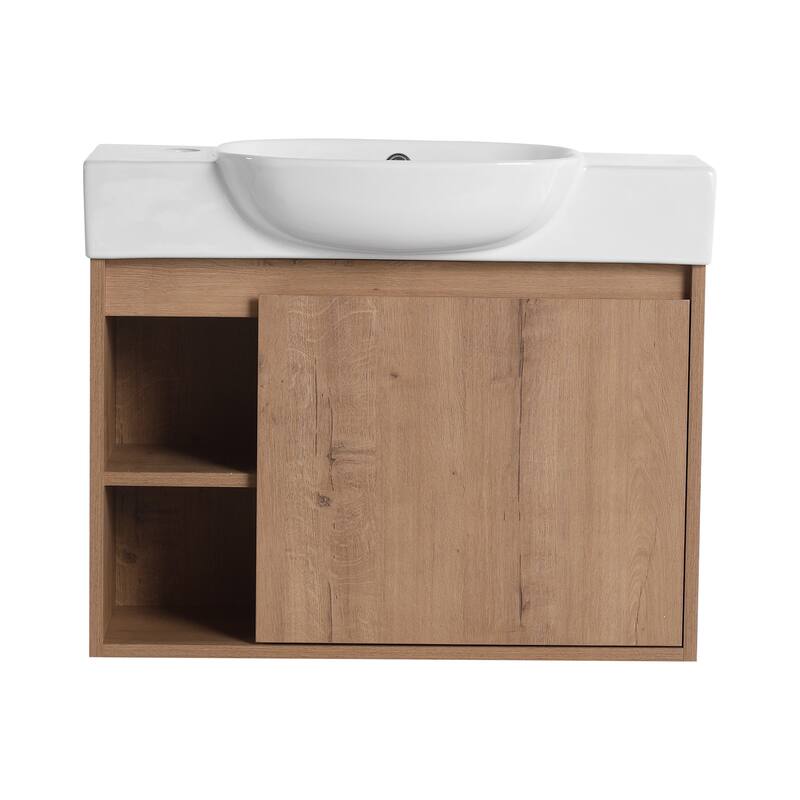 26'' Wall-Mounted Bathroom Vanity with White Ceramic Sink & Soft-Close Door