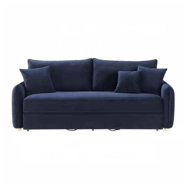 slide 2 of 5, Velvet Upholstered Sofa with Pull-Out Sleeper Design in Blue Blue