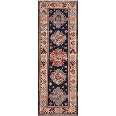 Southwestern Kazak Avery Blue/Beige Wool Runner - 2'8'' x 7'9''