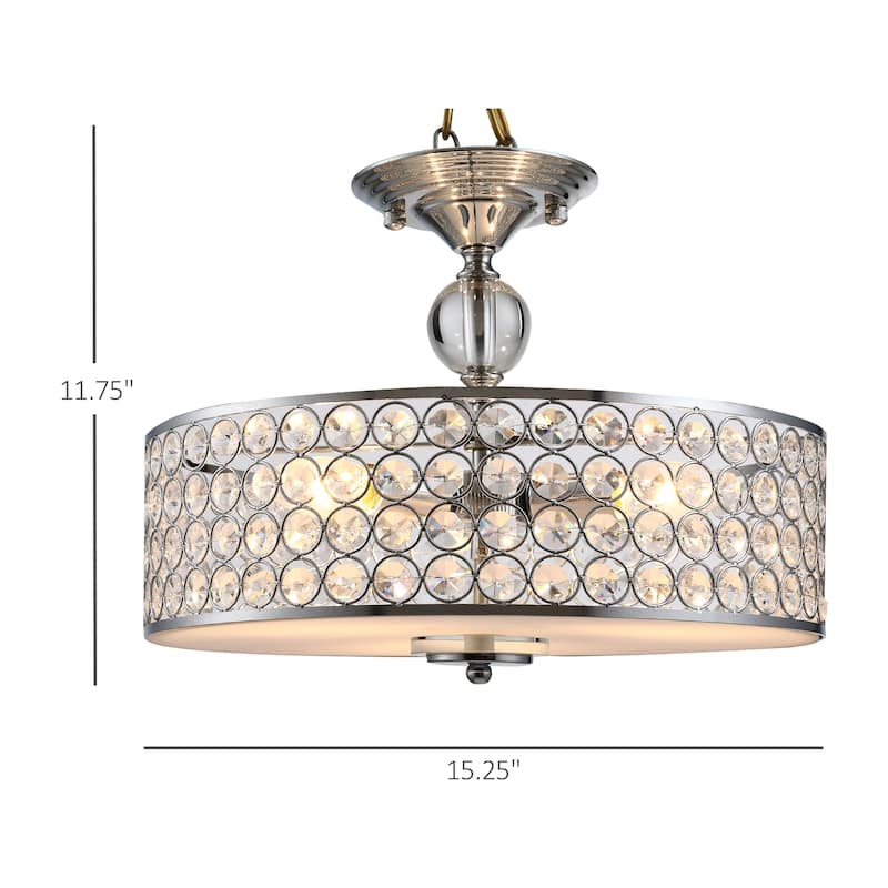 HOMCOM Chandelier Pendant Light Lamp with Crystal Ball Pole, Drum Shaped Shade, Ceiling-Connecting Metal Base, Silver