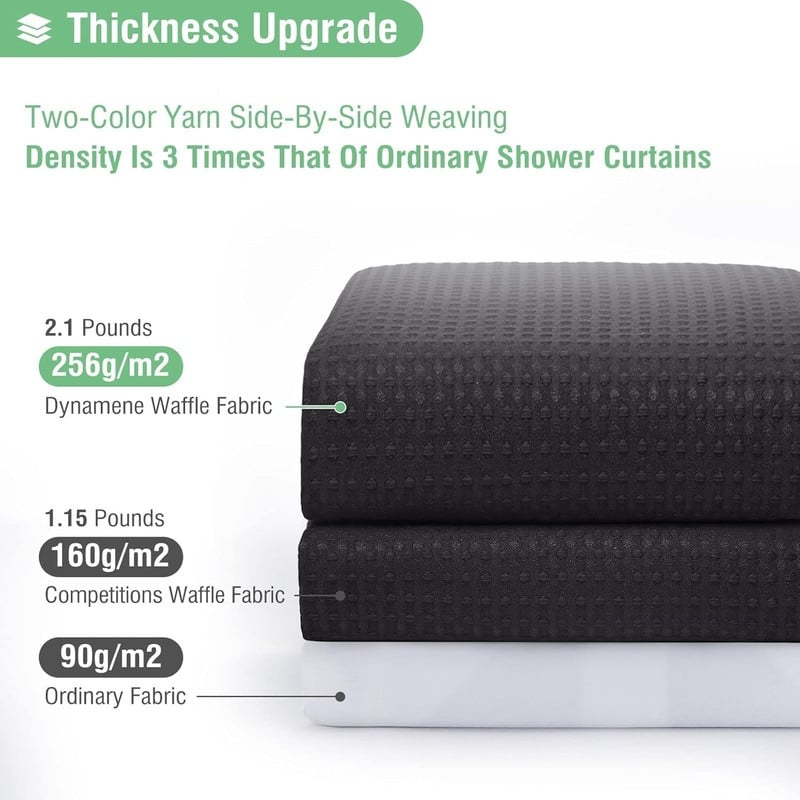 Waffle Textured Heavy Duty Thick Fabric Shower Curtain, Luxury Weighted Polyester Fabric Shower Curtain Set