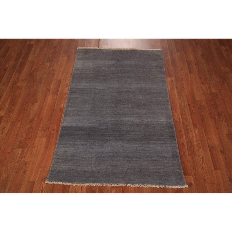Modern Gray Gabbeh Oriental Foyer Rug Hand-Knotted Wool Carpet - 3'2" x 4'10"