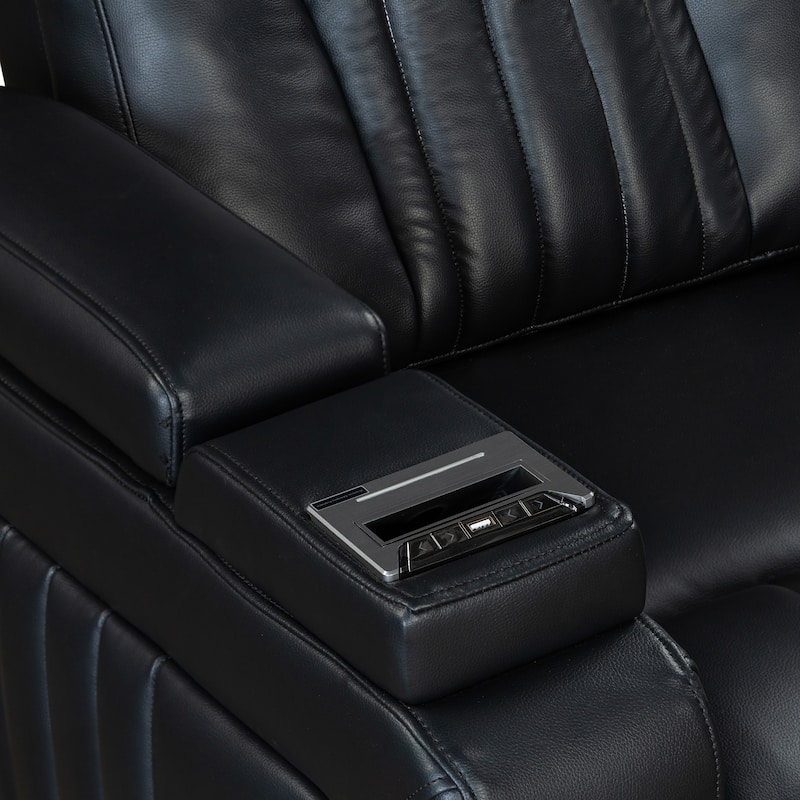 PU Leather Power Recliner Chair with Power Adjustable Headrest, USB Port, Storage Arms, Cup Holder Swivel Tray Table