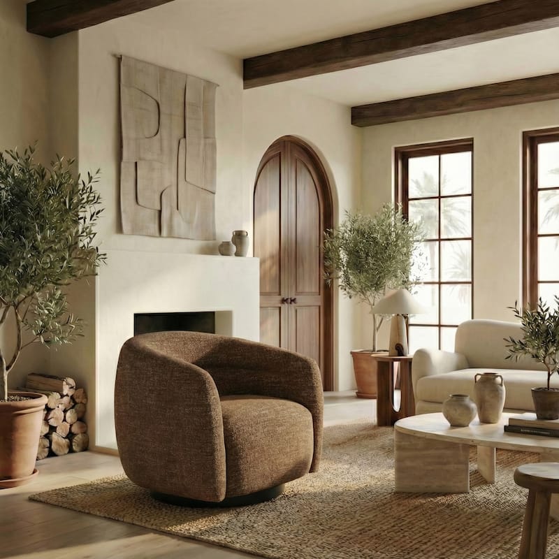 SAFAVIEH Couture Kellybryn Chenille Swivel Chair - 33"W x 31"D x 28"H - Dark Brown