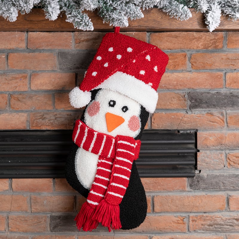Glitzhome 19"L 3D Hooked Xmas Stocking Santa Penguin Reindeer