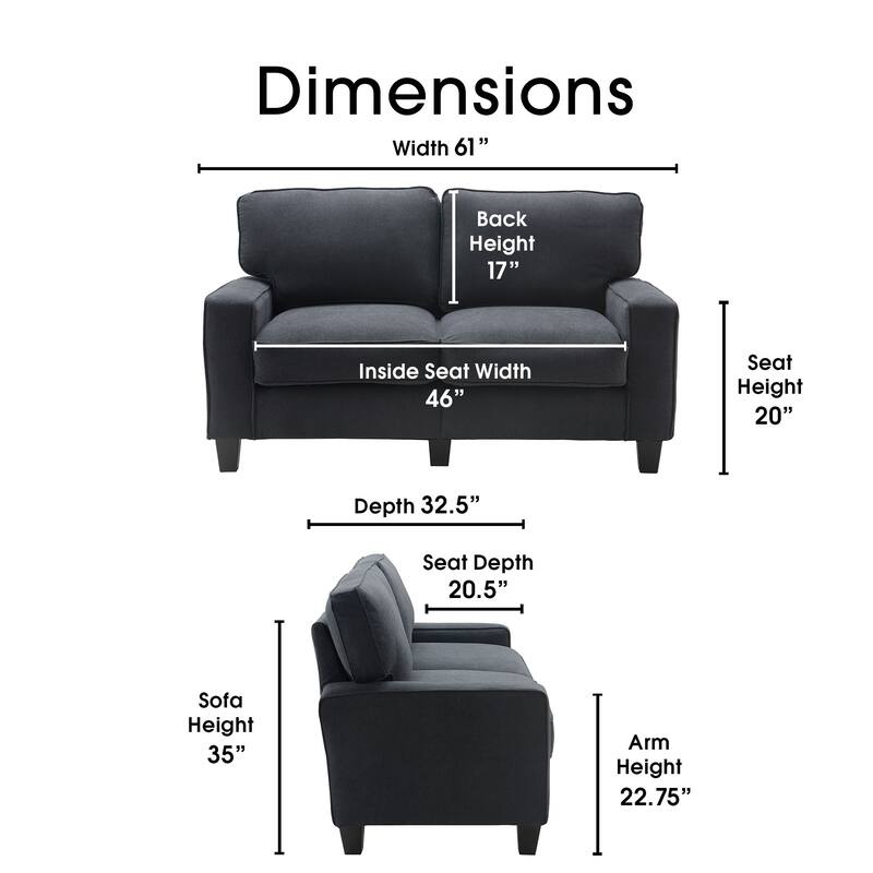Serta Palisades Upholstered 61" Sofas for Living Room Modern Design Couch, Straight Arms, Tool-Free Assembly