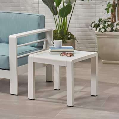 Cape Coral Outdoor Aluminum and Tempered Glass Side Table by Christopher Knight Home