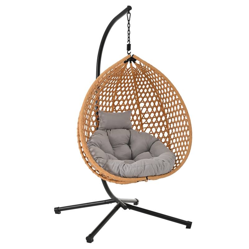 Durable Hanging Hammock Chair with Stand and Removable Cushion