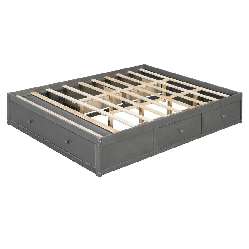 Queen Size Storage Platform Bed with 4 Drawers & Hydraulic Lift Footboard, Space-Saving Frame