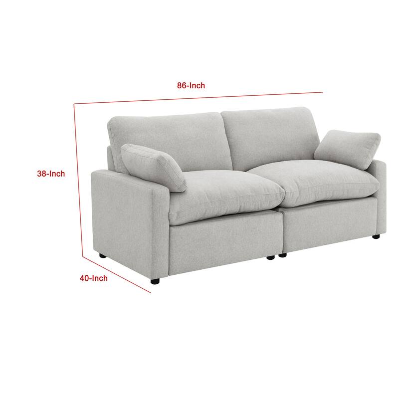 Biny Modular Power Reclining Loveseat, 2 Pillows, Light Gray, 86 Inch