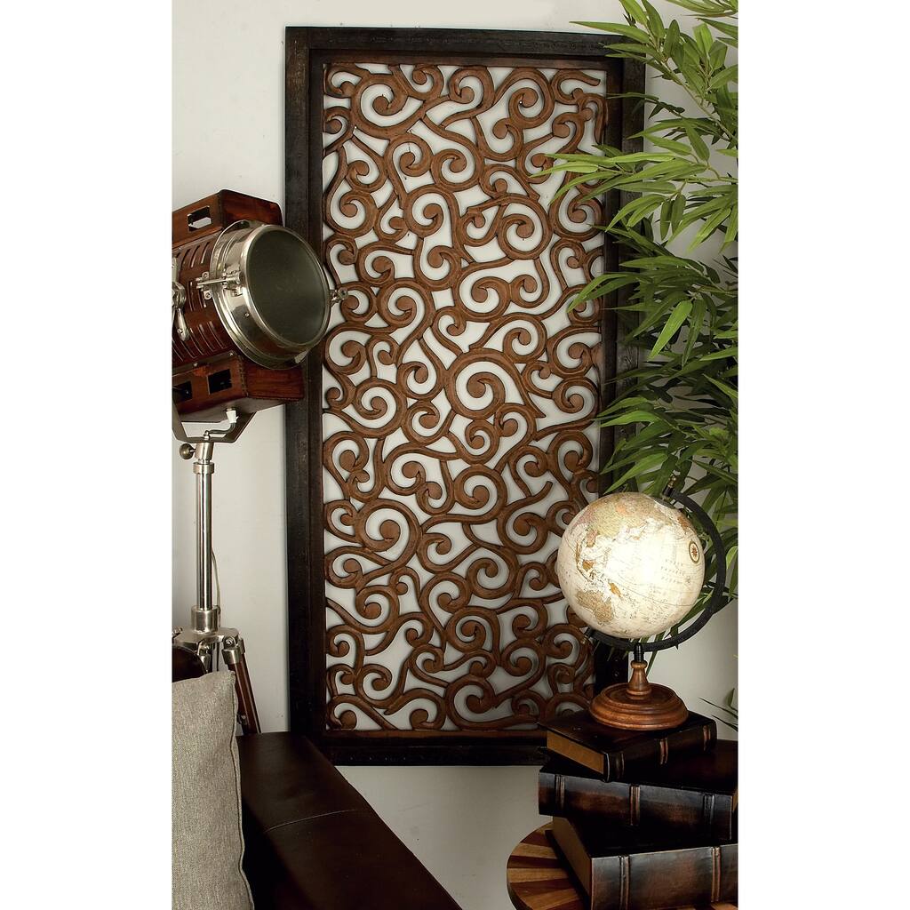 Brown Wood Handmade Intricately Carved Scroll Floral Home Wall Decor