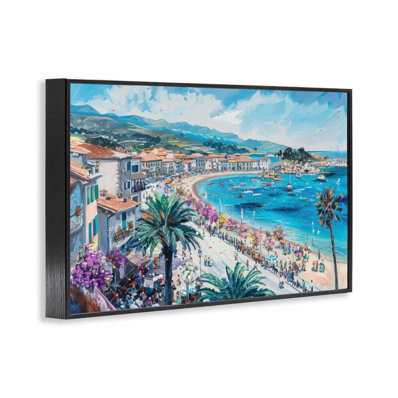Stupell Busy Summer Beach Town Framed Giclee Art Design By LSR Design Studio