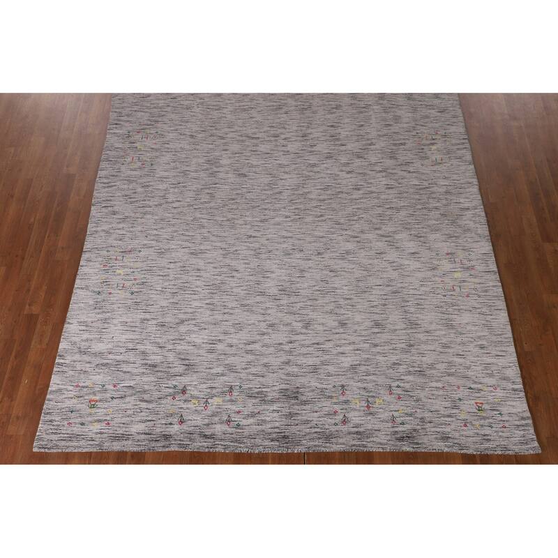 Striped Pink Gabbeh Oriental Area Rug Hand-Knotted Wool Carpet - 7'10" x 9'9"