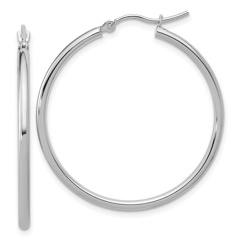Curata 14k White Gold 35x2mm Polished Hinged Hoop Earrings