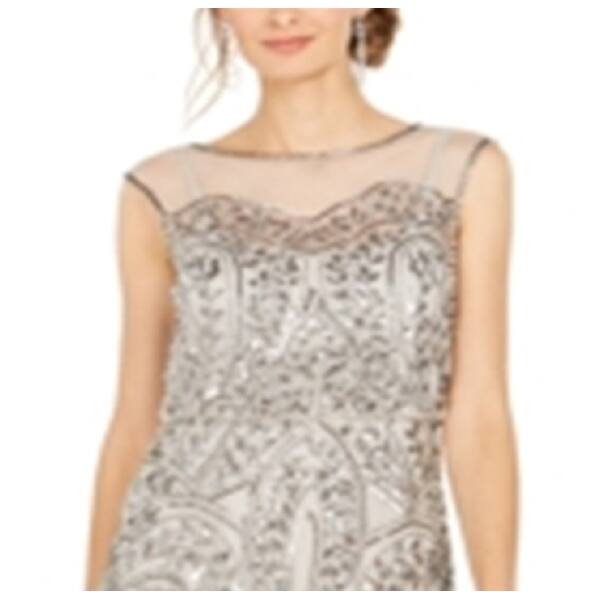 Adrianna Papell Women's Beaded Sleeveless Illusion Neckline Above the Knee  Sheath Cocktail Dress Gray Size 14 - Bed Bath & Beyond - 40563862
