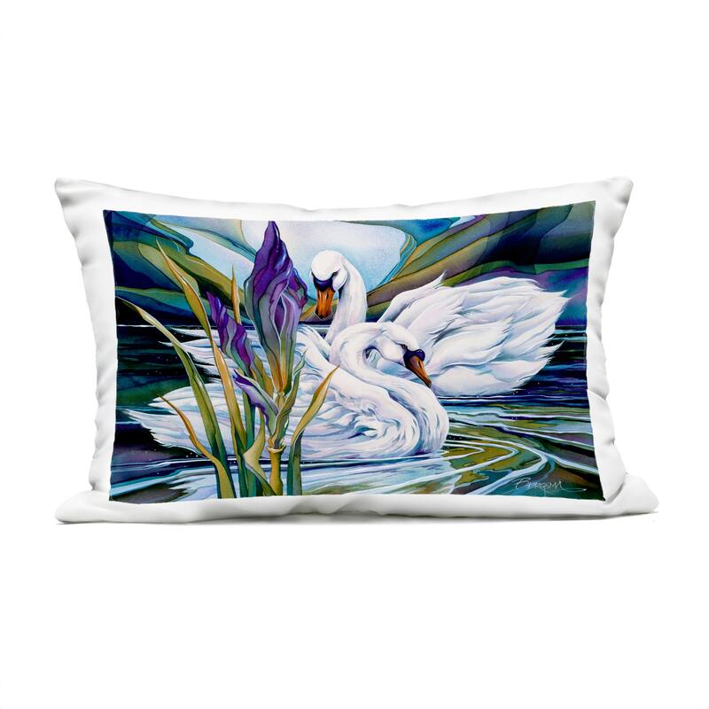 Stupell Swans with Abstract Pond Ripples Printed Outdoor Throw Pillow Design by Jody Bergsma - Accent - Polyester - Blue - Single