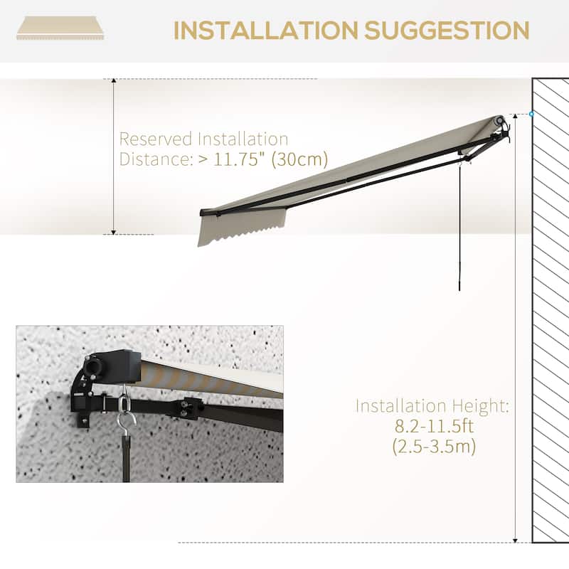 13' x 10' Manual Retractable Patio Awning with UV Resistant Fabric and Aluminum Frame for Outdoor Shade