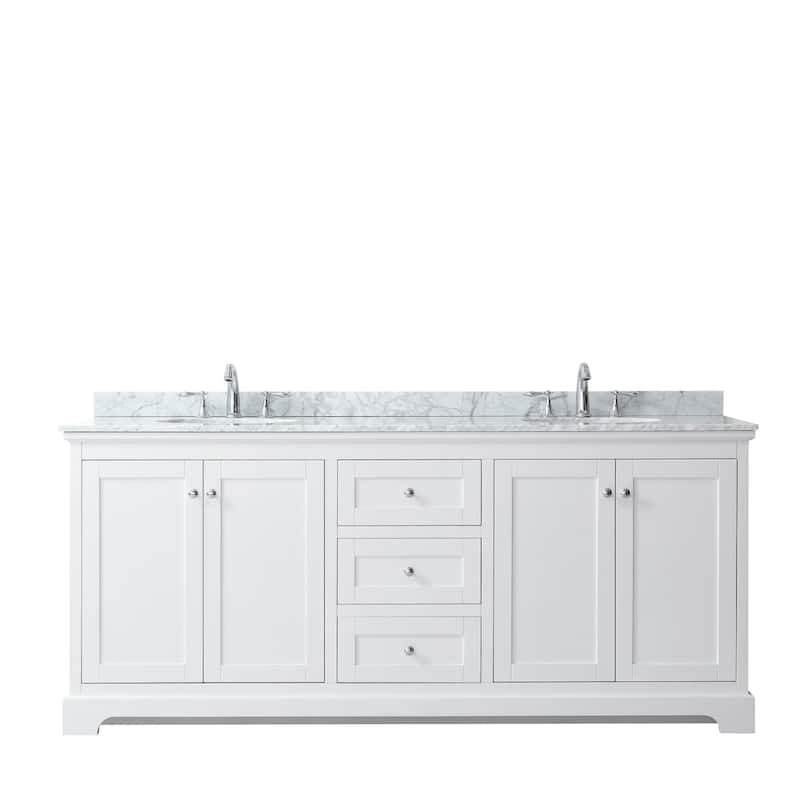 Avery 80-inch Double Vanity, Marble Top, Oval Sinks, No Mirror