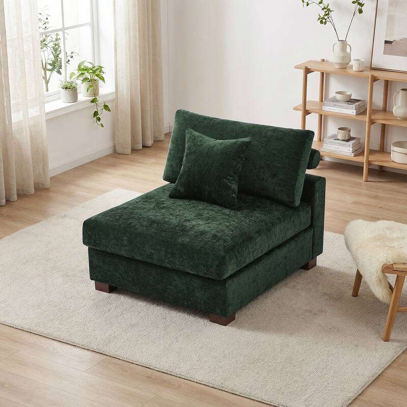 Chenille Upholstered Armless Accent Chair With Plush Cushion