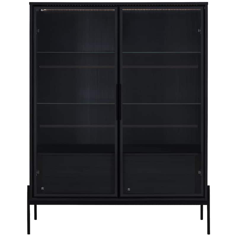 51.2'' Tall Lighted Display Cabinet with Tempered Glass Door - Black
