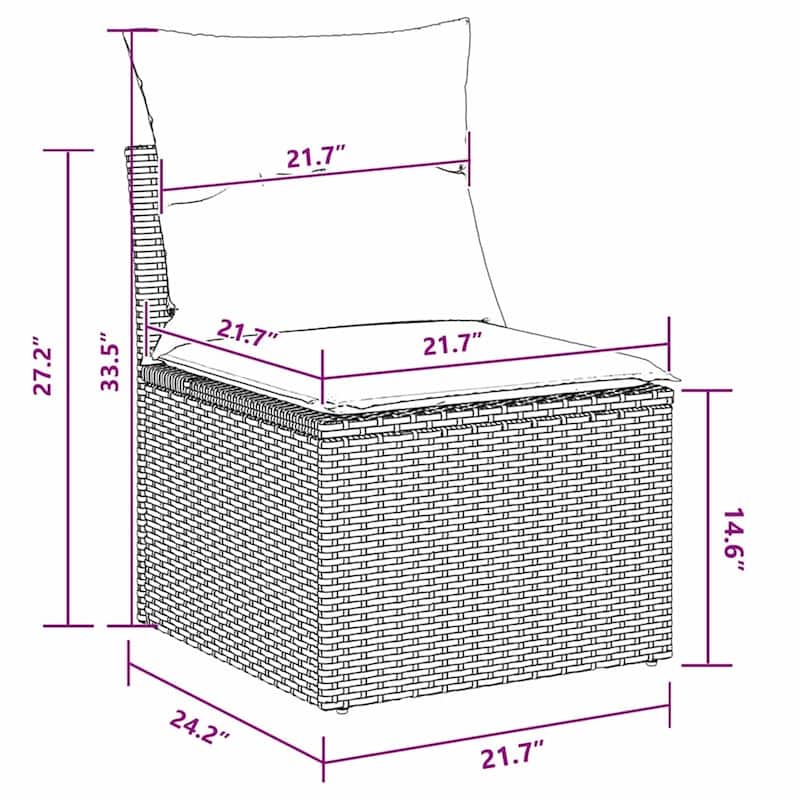 vidaXL Garden Sofa Set with Cushion 7 pcs Black Poly rattan - 24 x 72 x 33