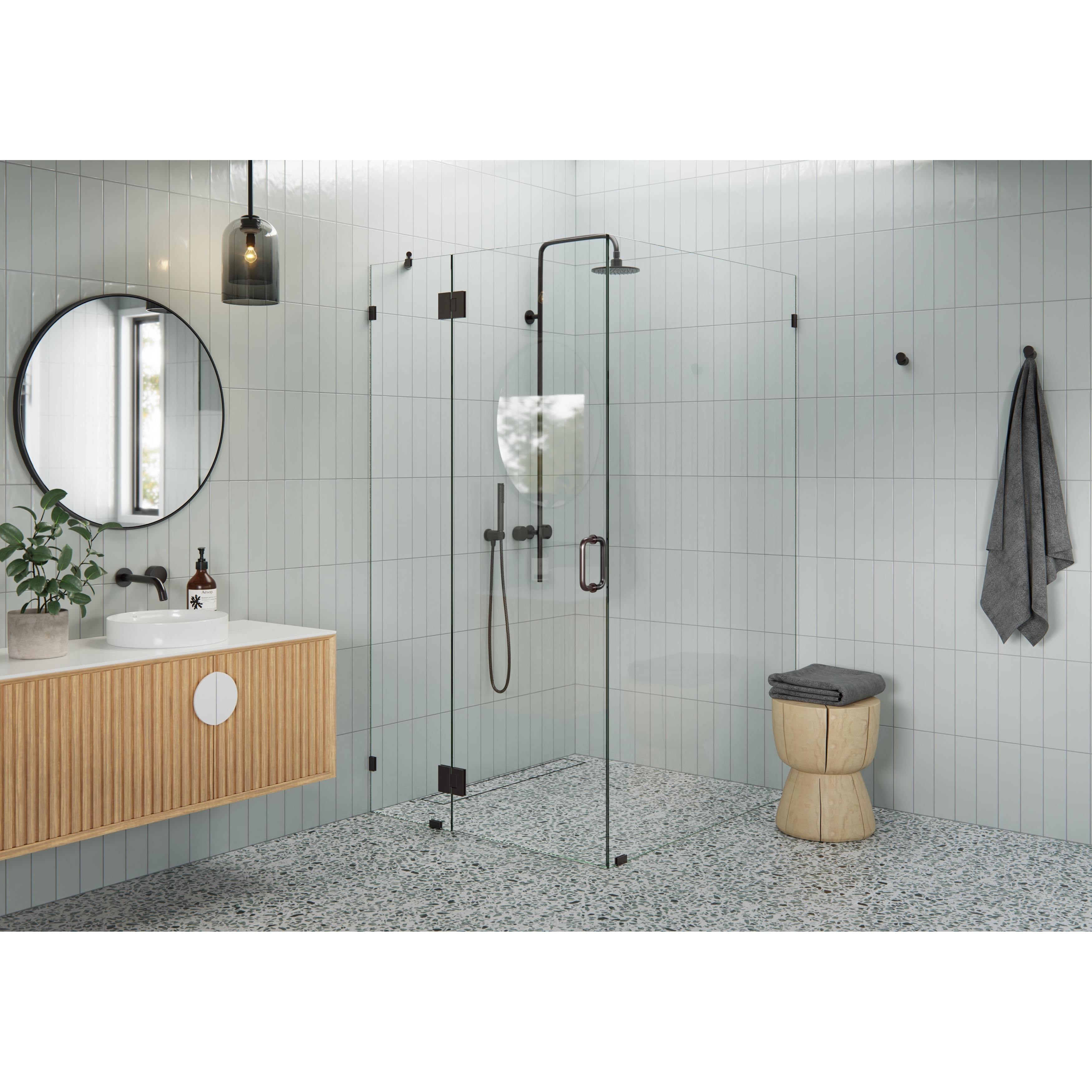 Glass Warehouse 78" x 39" x 45" Frameless 90 Degree Shower Enclosure - Glass Hinge