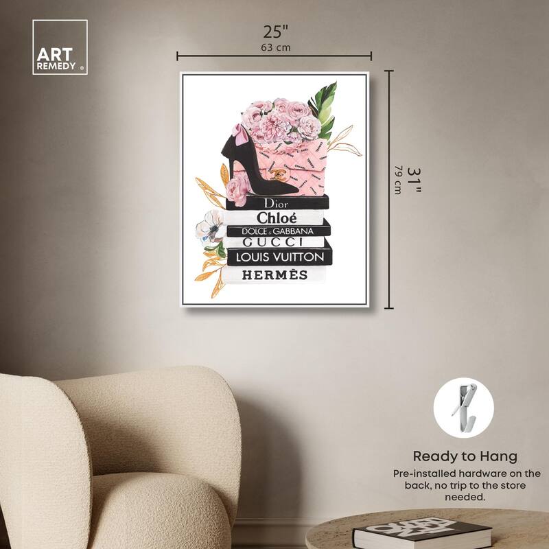Floral Books Stack Canvas by Art Remedy